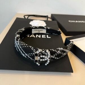Chanel Black and White Plaid Headband